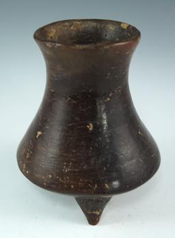 4 1/2" tall tri-leg pottery vessel. Highly polished brownware. Corobici culture, Costa Rica. Intact.