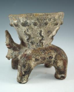 Standing dog effigy with decorated bowl on its back.  4 1/2" high. From Chapala, Jalisco Mexico.