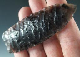 G-10! Truly awesome flaking! 3 9/16" translucent obsidian Agate Basin. Shasta Co., CA. COA.