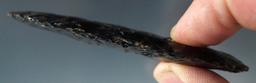 G-10! Truly awesome flaking! 3 9/16" translucent obsidian Agate Basin. Shasta Co., CA. COA.