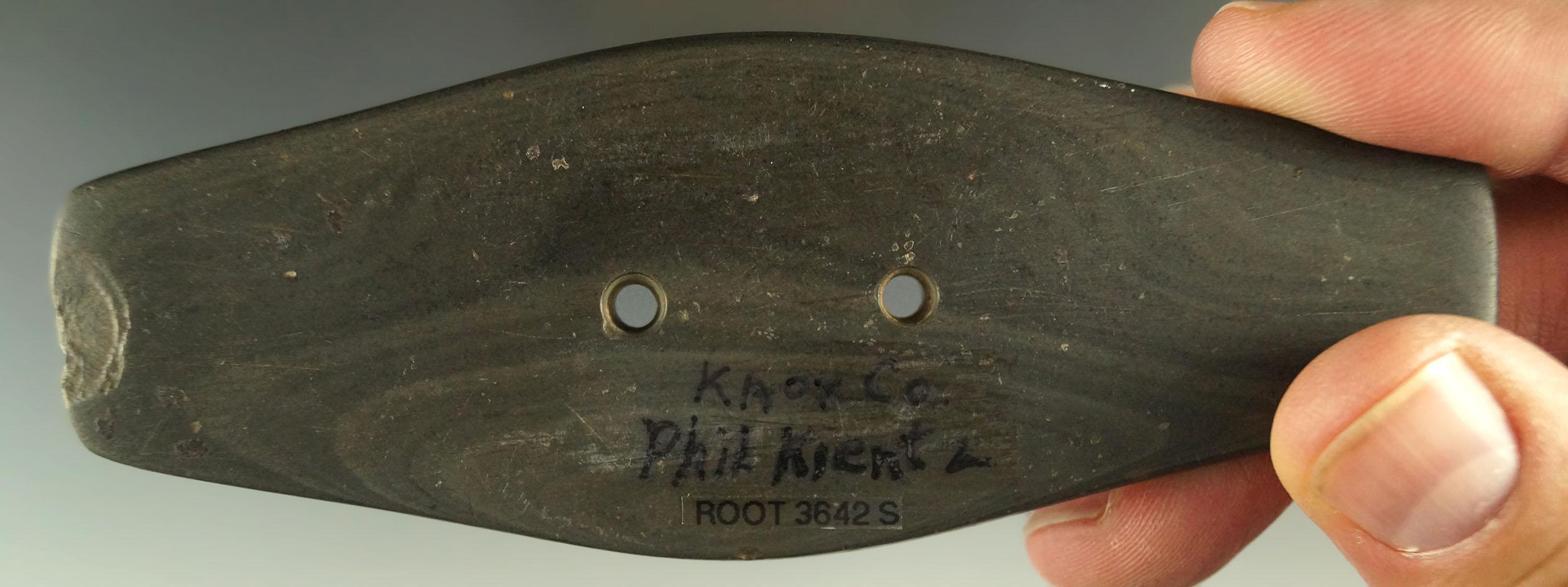 4 3/4" Scooped Hopewell Expanded Center Gorget found in Knox Co., Ohio. Ex. Kientz, Hooks.