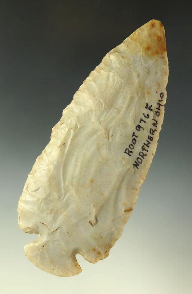 5 3/8" Archaic Dovetail-Flint Ridge Flint, found in Northern Ohio. Ex. Ray Barnes, C.C. Thomas.