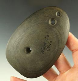 4 1/4" Glacial Kame 3 Hole Ovate Gorget - Wood Co., Ohio. Ex.Hooks, Pictured in Ohio Slate Types.