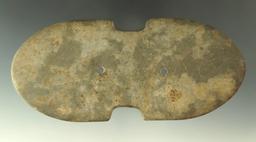 5 1/2" Glacial Kame Indented Gorget - Ohio. Ex. Gilbert Dilley, Pictured in Ohio Archaeologist.