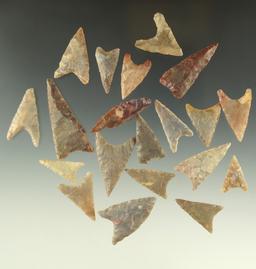 Set of 20 assorted Neolithic African arrowheads found in the northern Sahara desert region.