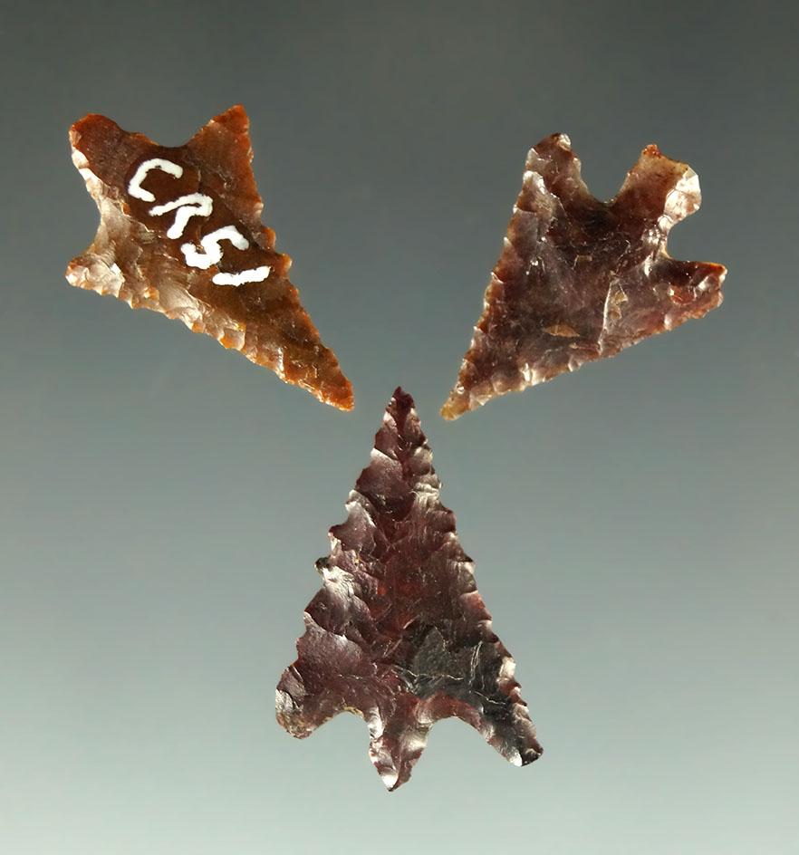 Set of three Columbia River Gempoints found in Oregon, largest is 13/16".