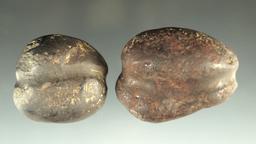 Pair of fully grooved weights made from hematite found in Ohio, largest is 2 1/16".