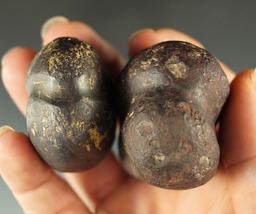 Pair of fully grooved weights made from hematite found in Ohio, largest is 2 1/16".