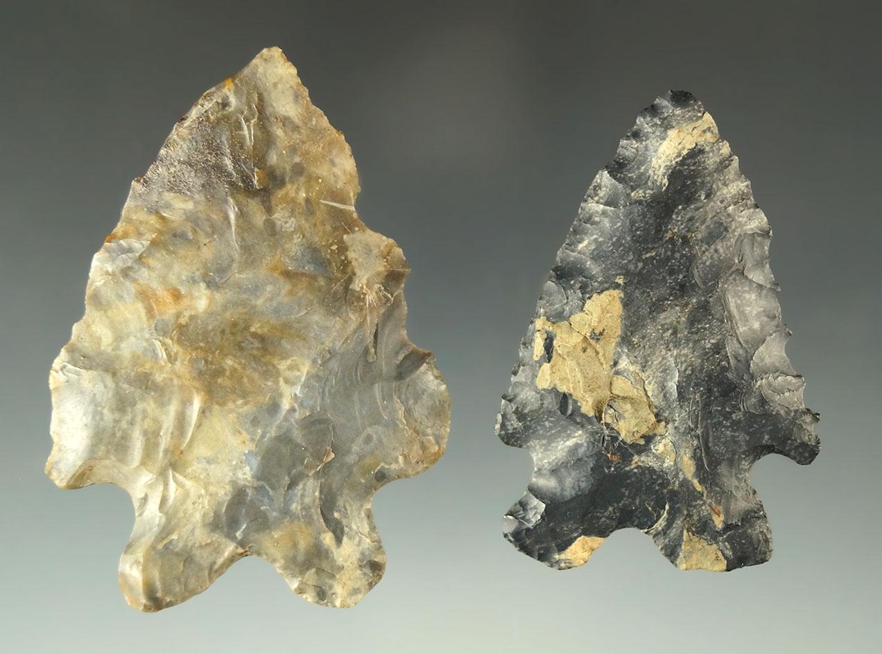 Pair of MacCorkle Bifurcates found in Ohio made from Coshocton Flint. Largest is 2 1/2".