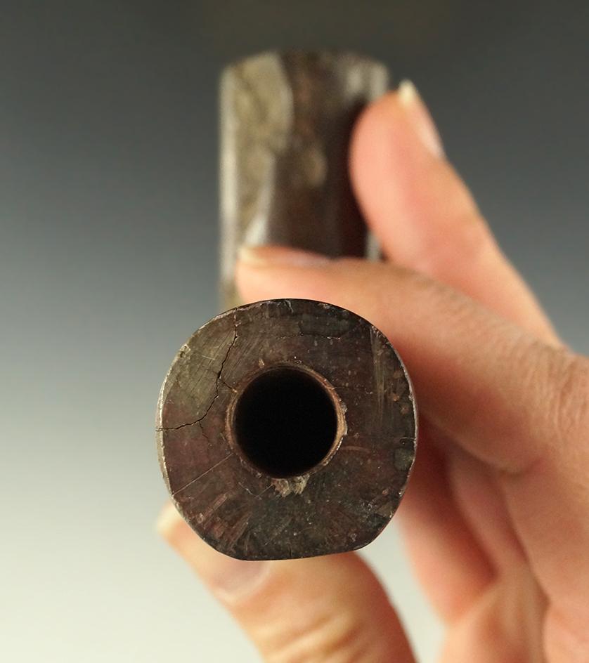 3 1/2" stone pipe which was in a fire which caused pock marks on the surface - Pennsylvania.