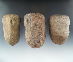 Set of three grooved Hammerstones found in Michigan, largest is 3 3/4". All are nice examples.