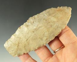 Excellent style on this 4" Paleo Lanceolate found in Holmes Co., Ohio. Ex. Miller, Smedal.