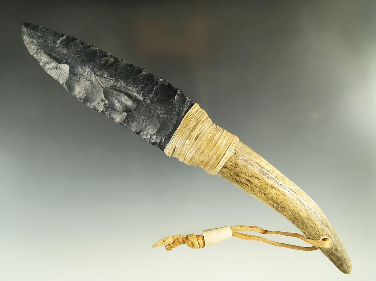 4 3/4" Authentic Coshocton Flint Blade found in Hocking Co., Ohio - contemporary antler handle.