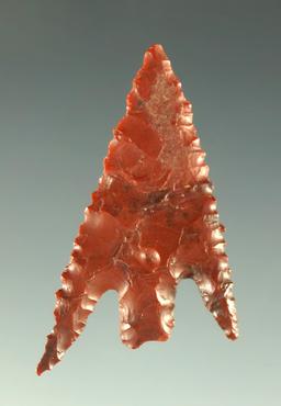 Excellent style on this 1 1/4" red Jasper Gunther point found in Oregon.