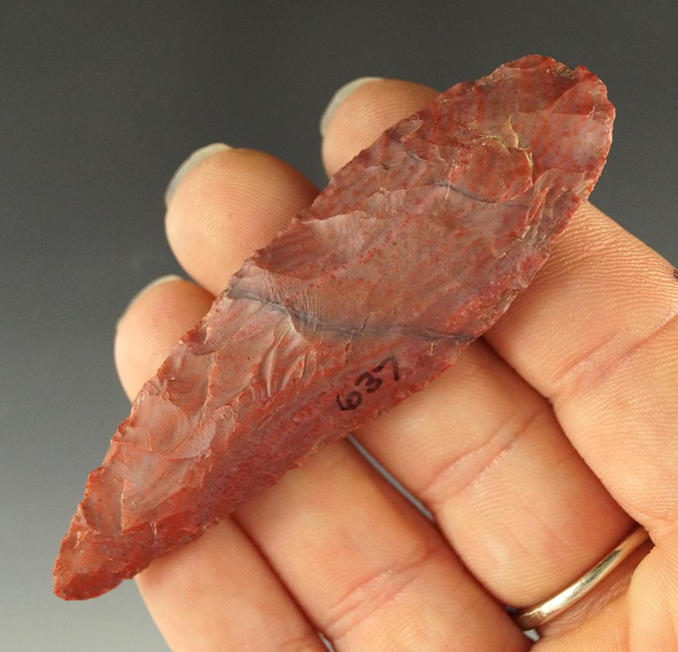 3" Harahey Knife - attractive red Alibates chert found in Northwest Texas. Rogers COA.