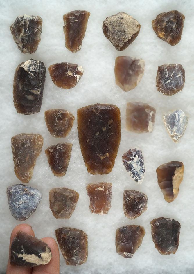 Large group of Knife River Flint scrapers found in the Dakotas, largest is 1 7/8".