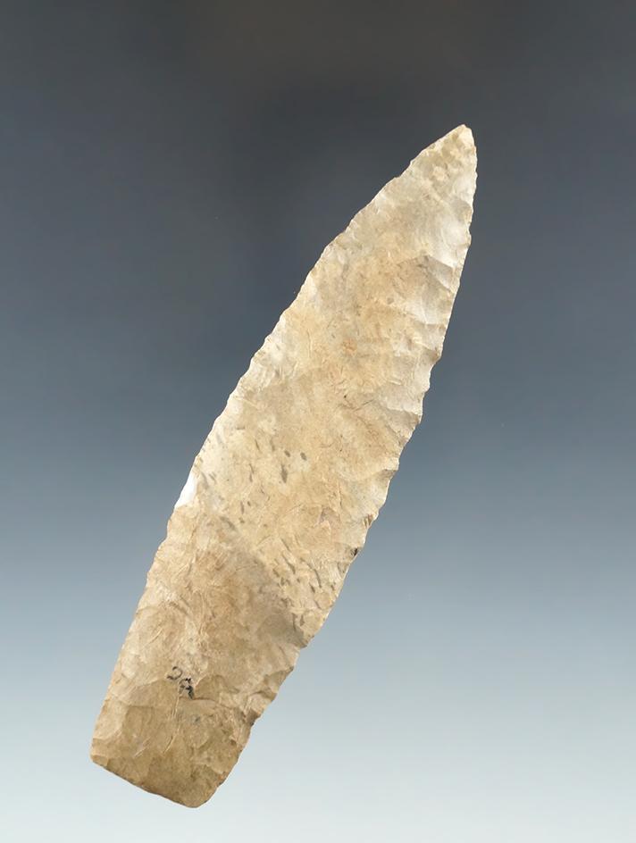 4 9/16" Paleo Lanceolate made from Logan County chert found Logan County Ohio. Ex. Thiebeau.