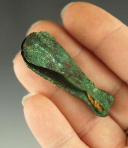 Rare artifact! 1 3/4" Long decorated ancient Copper Tweezers from Peru.