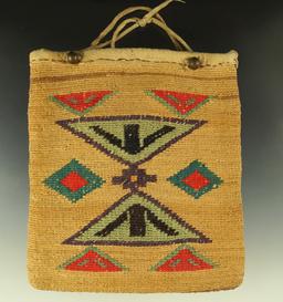 7" by 6" Corn Husk Bag, in excellent condition with attractive geometric designs.