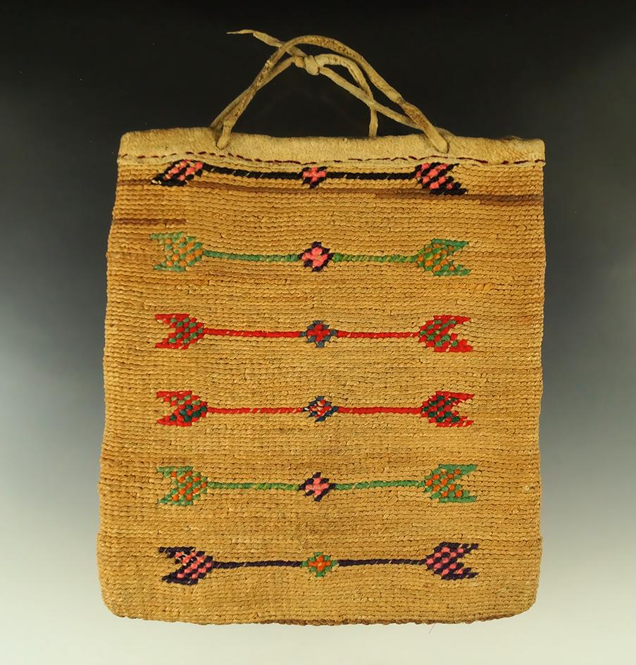 7" by 6" Corn Husk Bag, in excellent condition with attractive geometric designs.