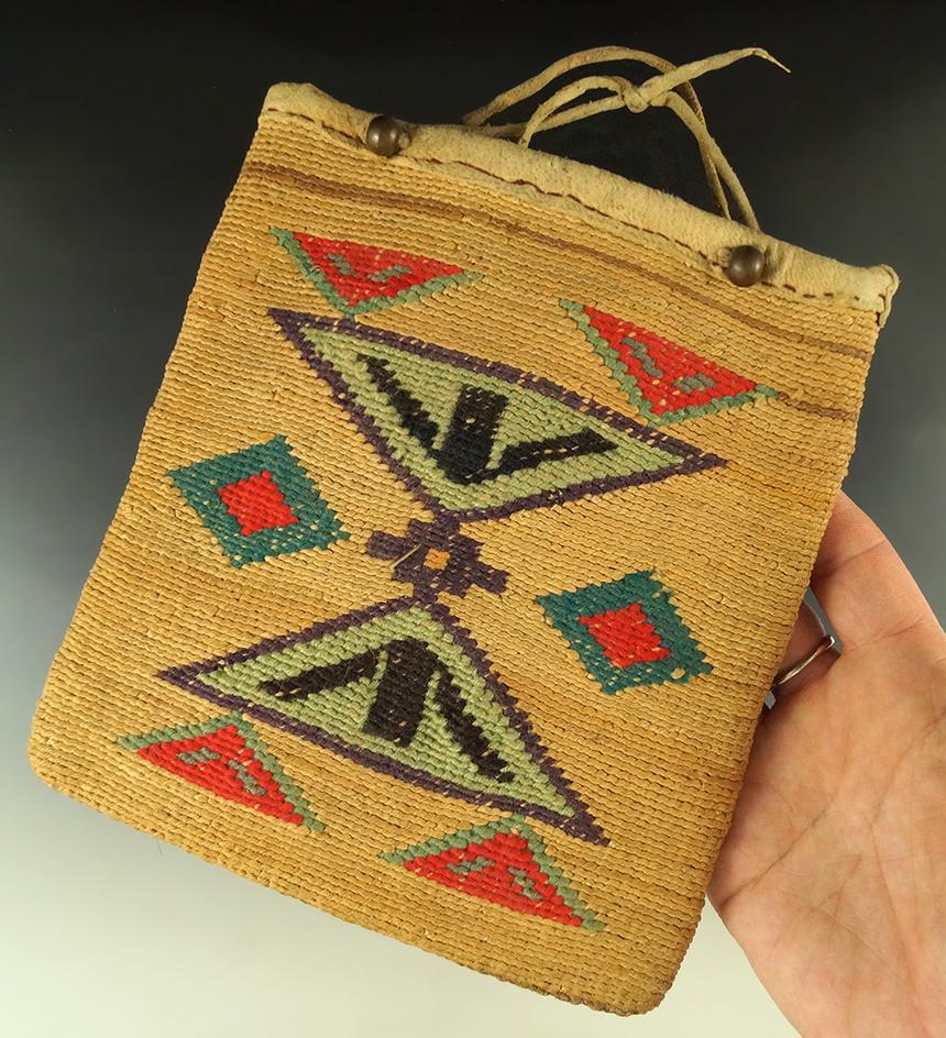 7" by 6" Corn Husk Bag, in excellent condition with attractive geometric designs.