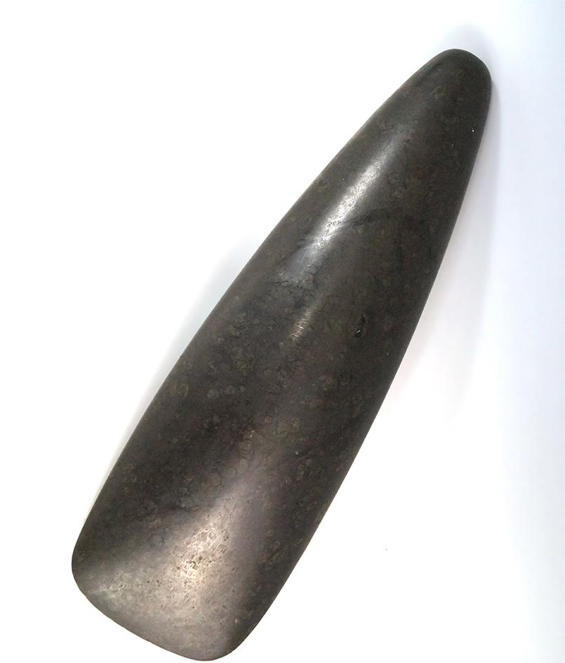 8 3/4" Long Tapered Poll Taino Culture Celt that is made from very highly polished hardstone.