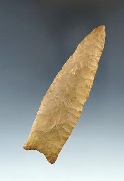 Excellent flaking and style on this 3 5/8" Fluted Paleo Lanceolate found in Union Co., Ohio.