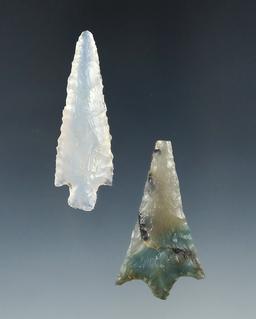 Pair of Western arrowheads made from beautiful material, largest is 1 15/16".