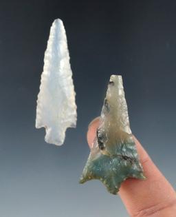 Pair of Western arrowheads made from beautiful material, largest is 1 15/16".