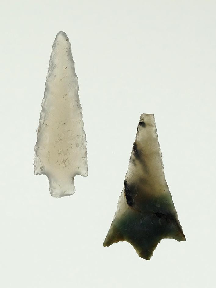 Pair of Western arrowheads made from beautiful material, largest is 1 15/16".