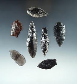 Set of seven arrowheads found in Oregon, largest is 2 5/16".