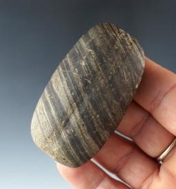 2 3/8" Banded Glacial Slate Loafstone that is grooved on the top, found in Mercer Co., Ohio.