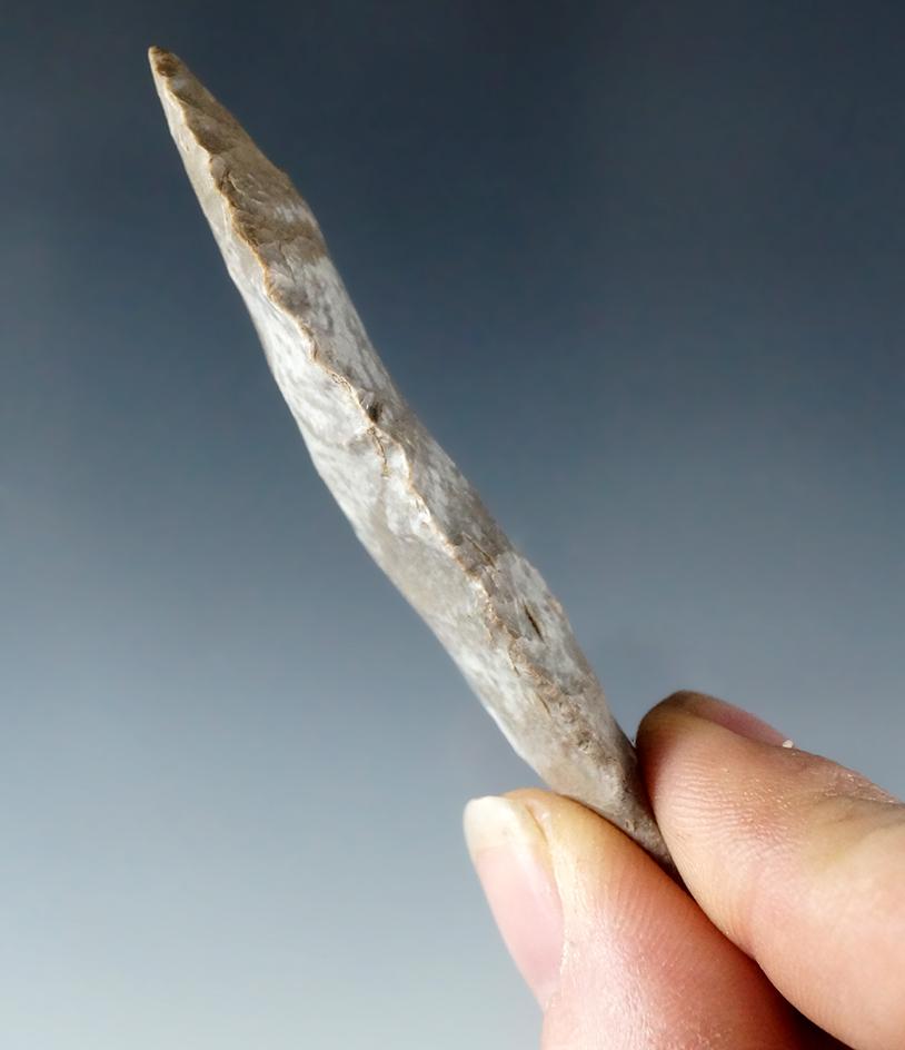 2 3/4" Paleo with nicely ground lower edges, found in Indiana.