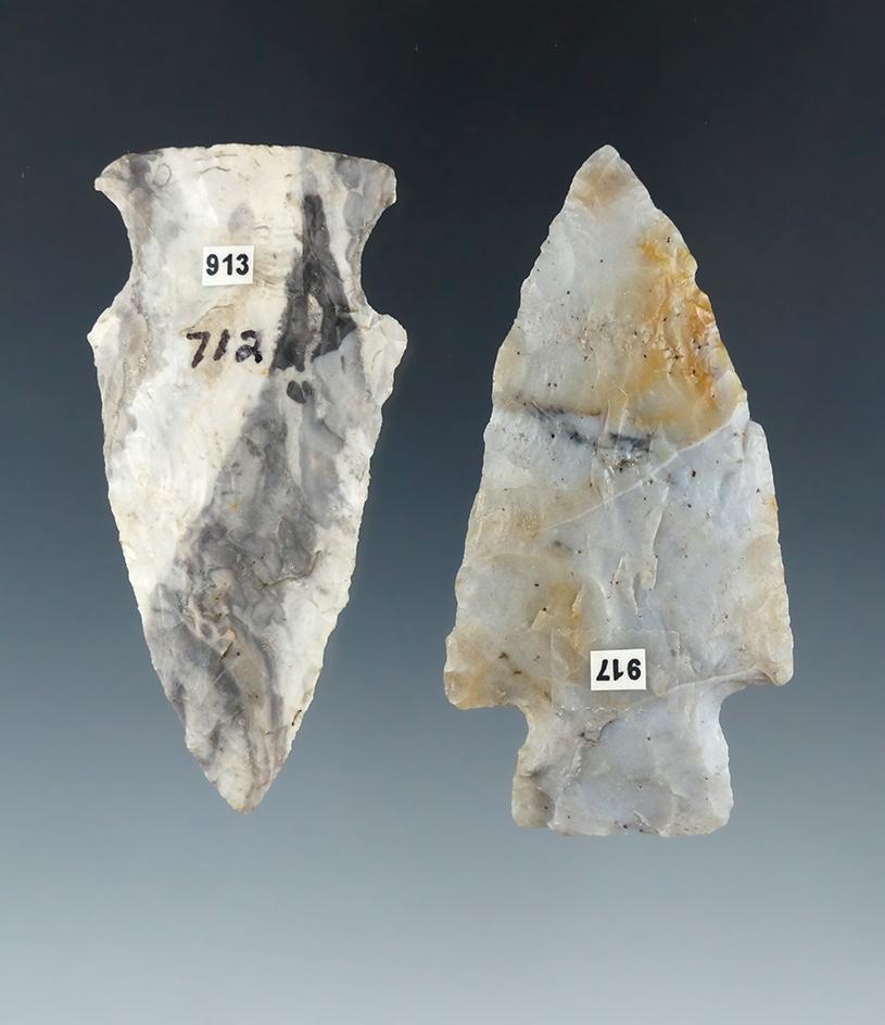 Pair of well made arrowheads found in Wyandot and Muskingum Co, Ohio, largest is 2 11/16".