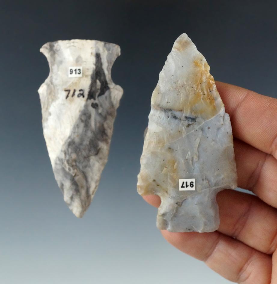 Pair of well made arrowheads found in Wyandot and Muskingum Co, Ohio, largest is 2 11/16".
