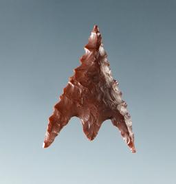 Museum! 15/16" well styled red Jasper Gunther point found in southern Oregon. Ex. Shewey.