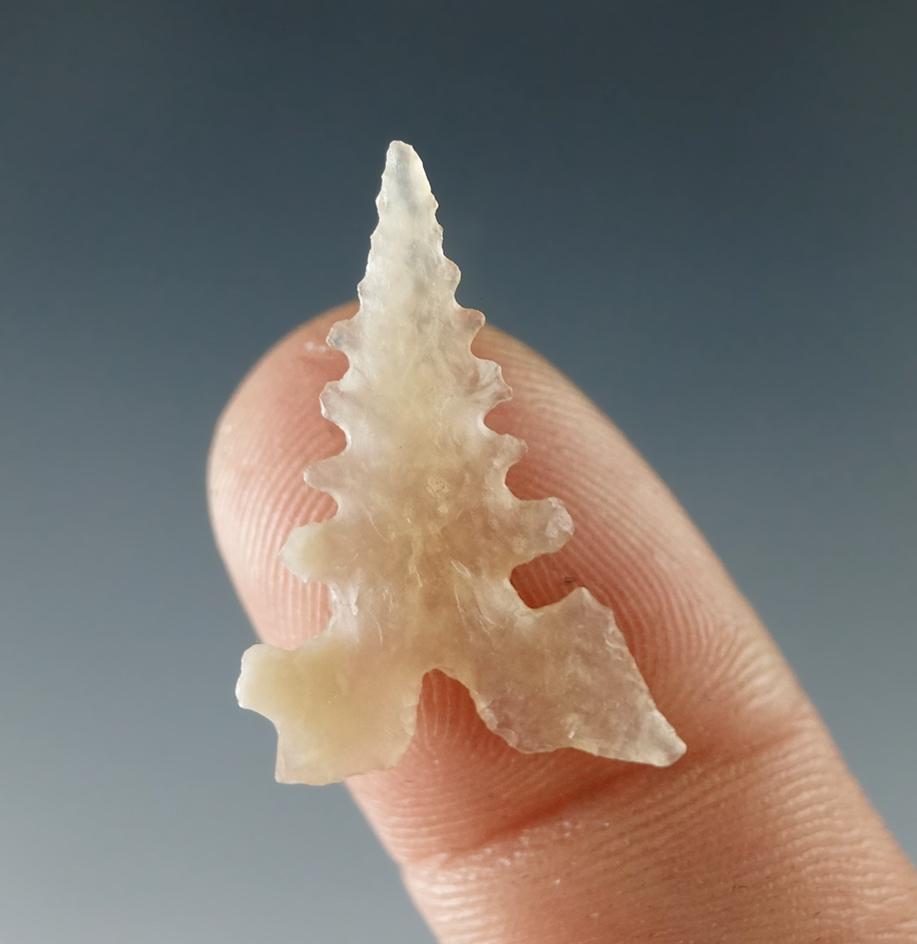 Museum! Excellent serrations - unique 15/16" Toyah point made from translucent chalcedony.