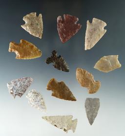 Set of 12 assorted arrowheads found in Colorado, largest is 1 1/2".