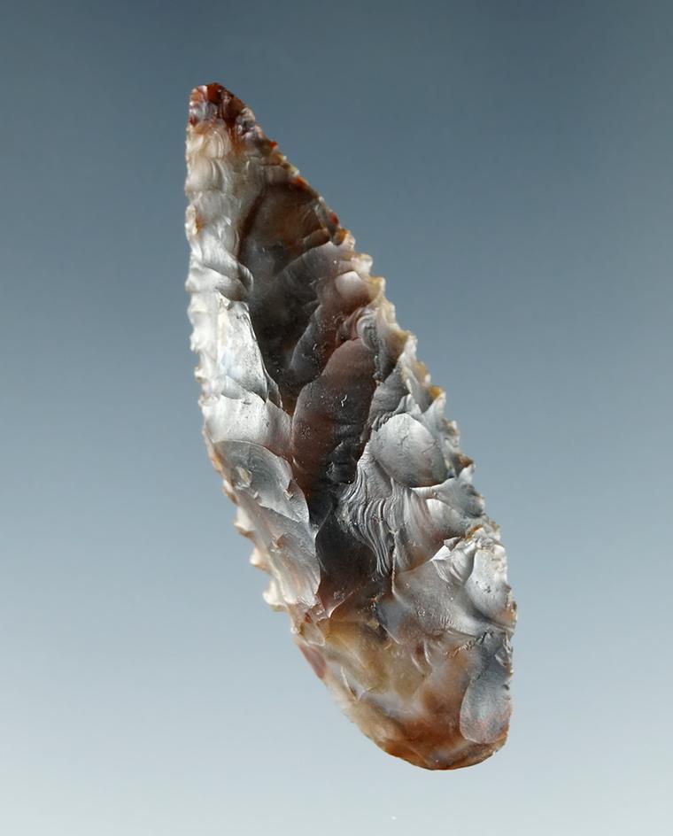 Nicely serrated 1 5/8" Leaf point made from very colorful agate found near the Columbia River.