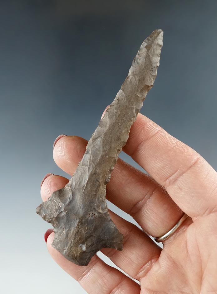 3 7/8" drilled made from Dover Flint found in Tennessee.