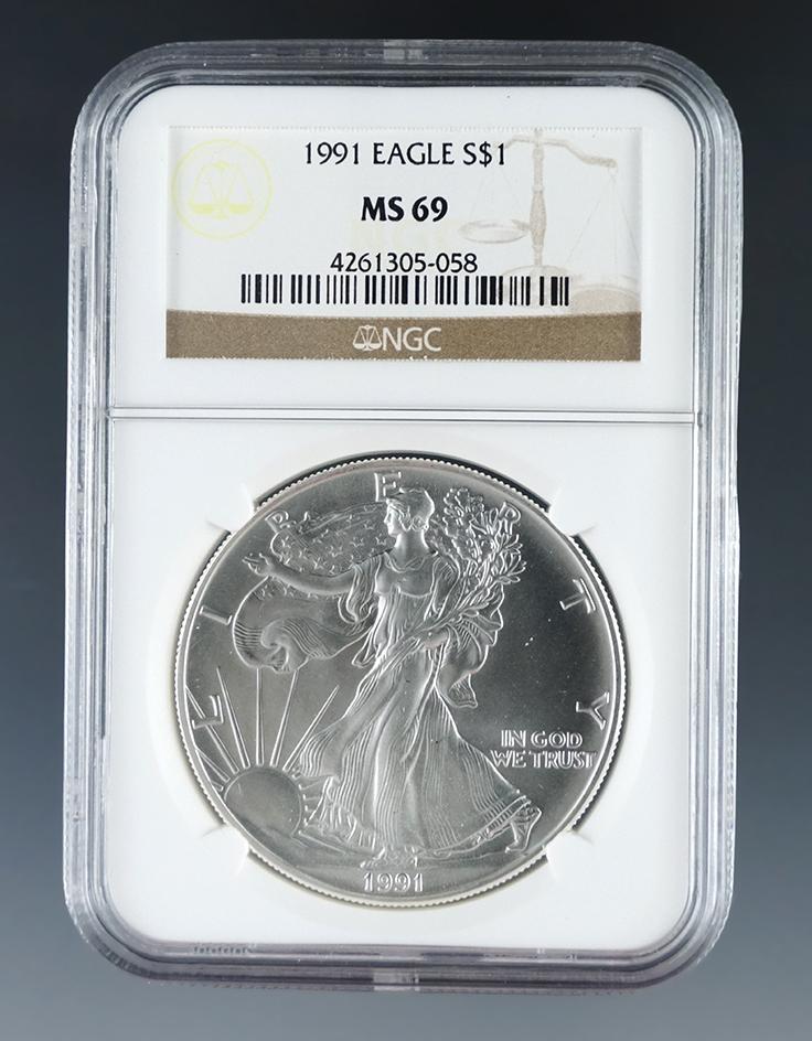 1991 American Silver Eagle Certified MS 69 by NGC