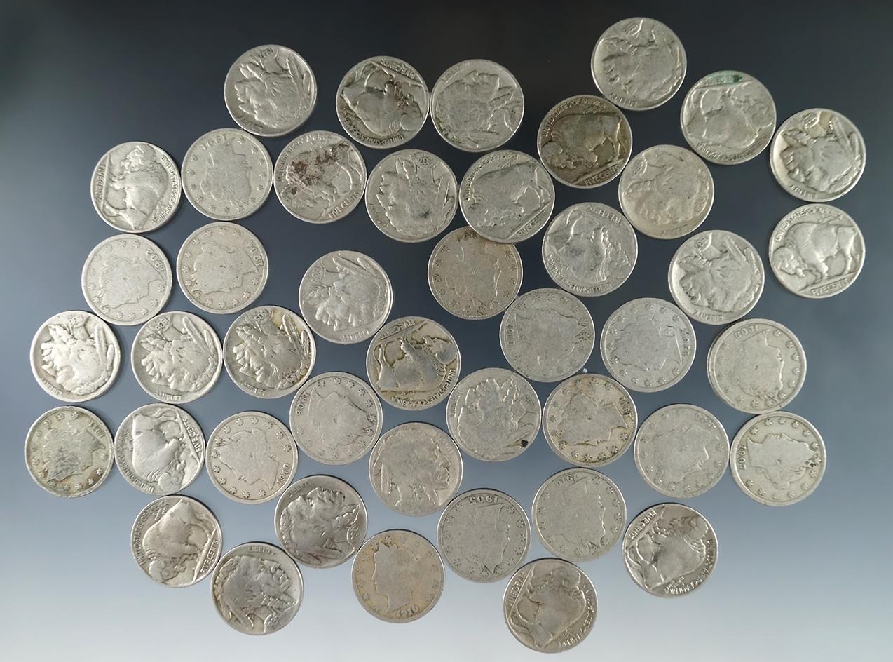 17 Liberty V Nickels and 28 Buffalo Nickels 45 Total Coins G-F