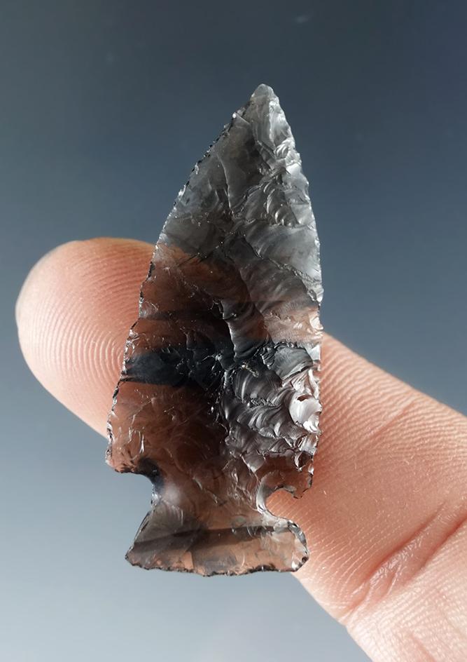 Very well made 1 1/2" Cornernotch - beautifully banded translucent Obsidian, Oregon.