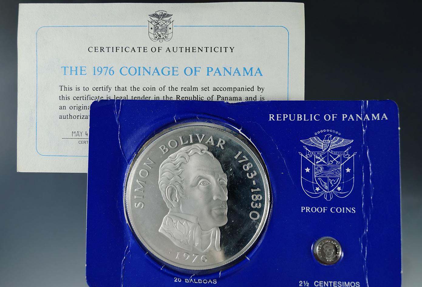 1976 Panama Sterling Silver Proof 2 ½ Centesimos and 20 Balboa in Original Box