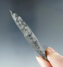 3 7/16" Adena made from Coshocton Flint, found in Ohio. Comes with a Bennett COA.