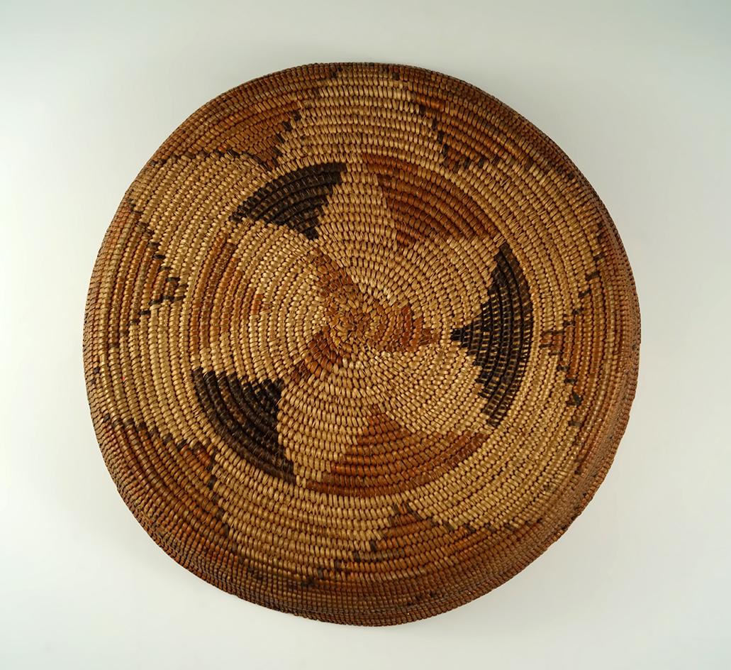 10 1/2" wide by 2 1/2" tall tightly woven Mission basket from S. California -  nice pattern, very go