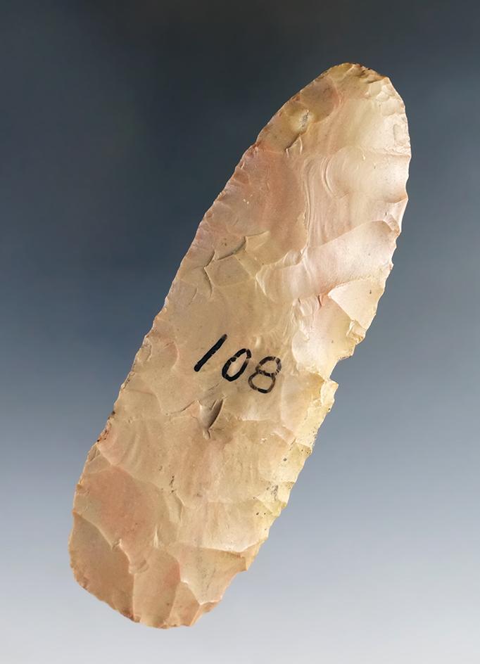 4 1/8" Clovis Preform found in Arkansas. Ex. Greg Perino, Rick Stevens Collection. Stermer COA.