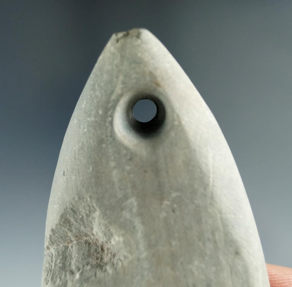 5 5/8" Bi-pointed Slate Gorget found on the Hines farm in Heartland Center, Huron Co. Ohio.