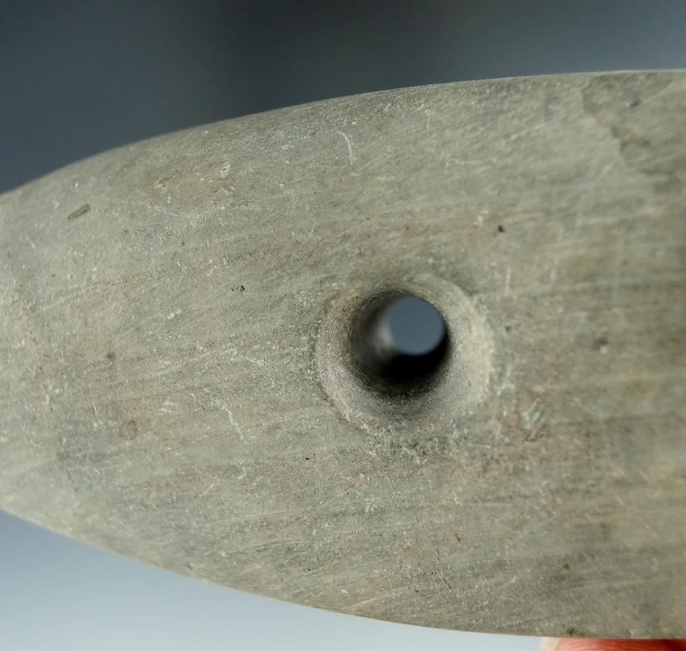 5 5/8" Bi-pointed Slate Gorget found on the Hines farm in Heartland Center, Huron Co. Ohio.