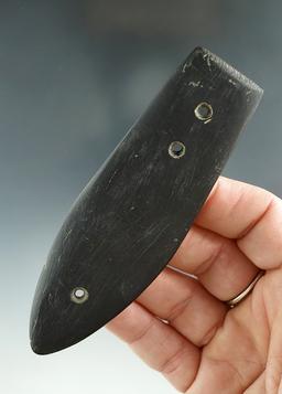 Very unique! 4 3/16" Black Slate Miniature Three Hole Glacial Kame Gorget - Huron Co. Ohio.